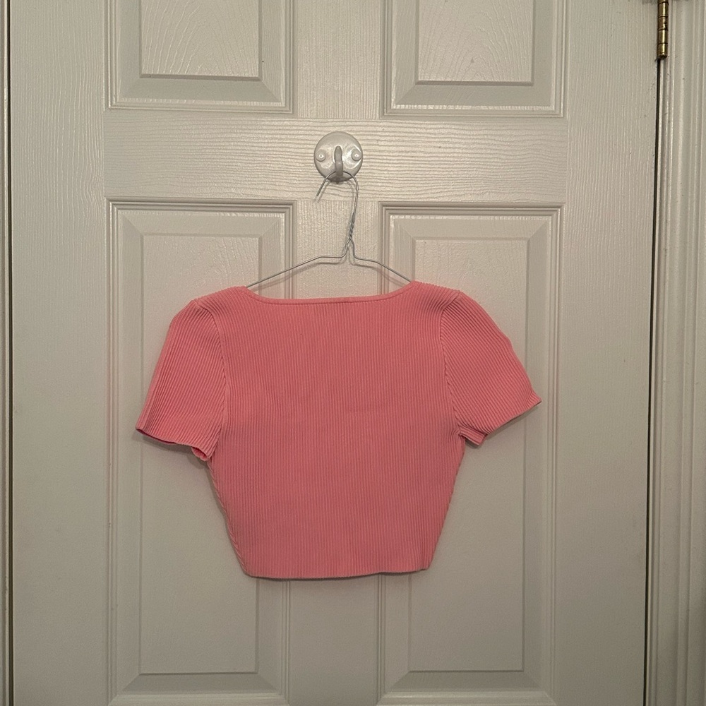 Babaton Pink Ribbed Crop Top - Picture 2 of 3